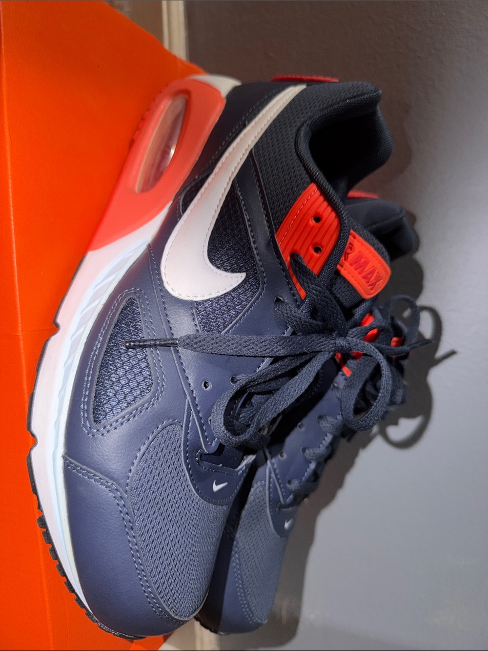 Nike Men's Sneakers in Navy, White & Red-Orange Accents